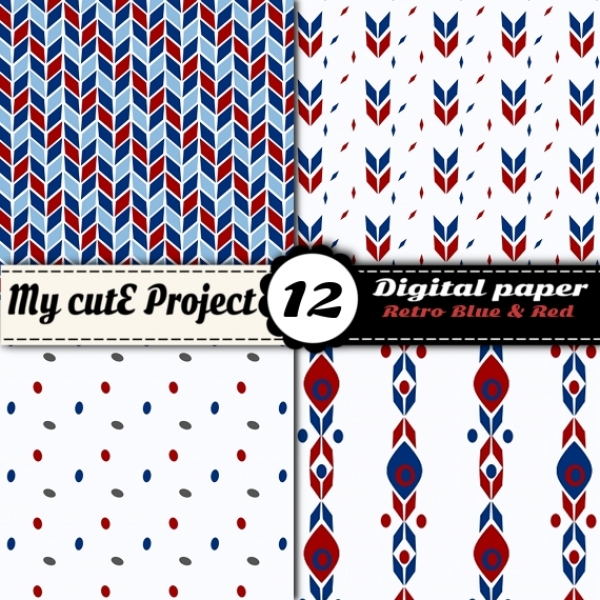 Download Retro Blue and Red Scrapbooking Paper  