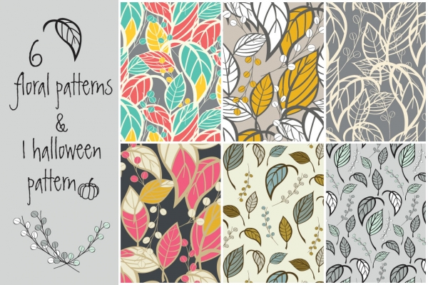 Download 6 floral patterns & 1 Halloween pattern 