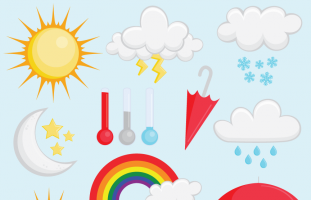 Clipart Weather Set: Sun, Clouds,