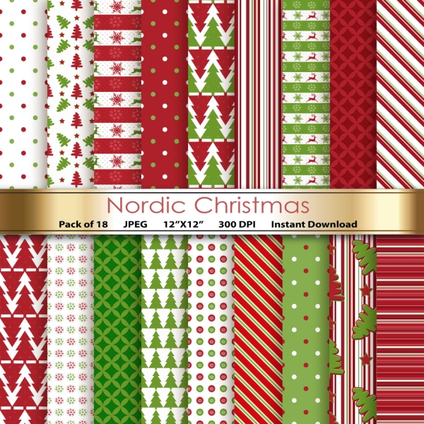 Download Nordic Christmas Digital Paper Pack Scandinavian 