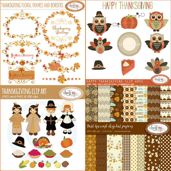 Download Thanksgiving clipart and digital paper bundle 