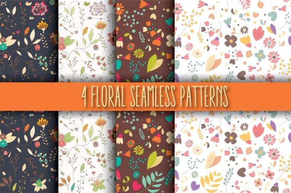 Download 4 Floral Seamless Patterns 