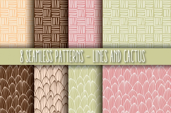 Download 8 Seamless Patterns - Lines & Cactus 