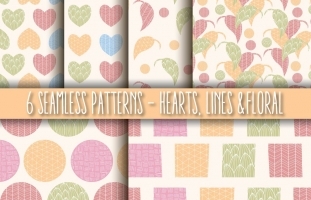 6 Seamless Patterns - Hearts &