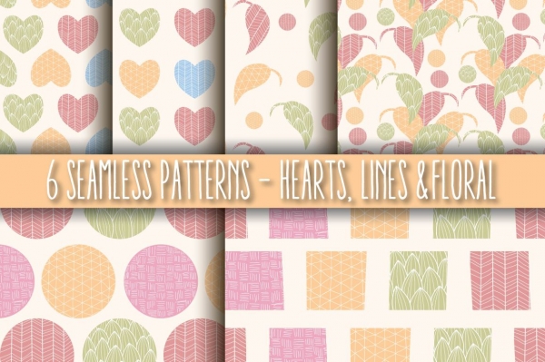 Download 6 Seamless Patterns - Hearts & Lines 