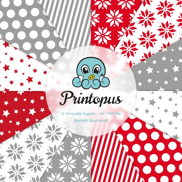 Download Scandinavian Christmas Printable Paper - Red & Grey  