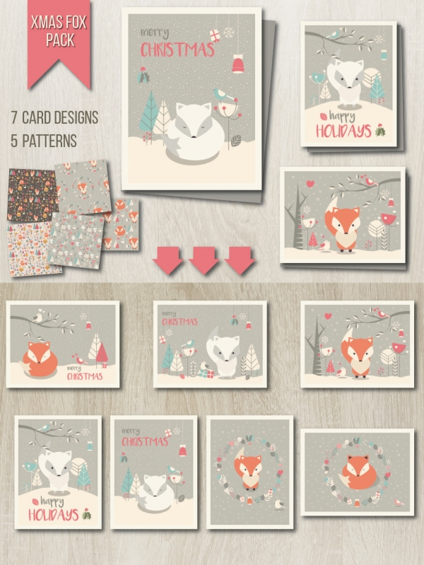 Download Xmas Fox Pack ► Cards + Patterns 