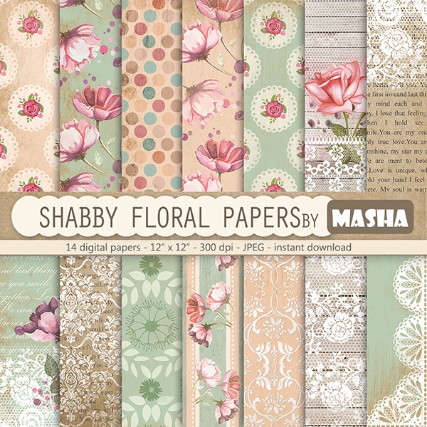 Download SHABBY FLORAL DIGITAL PAPERS 