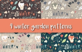 4 Winter Garden Seamless Patterns