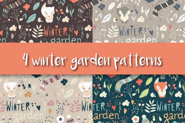 Download 4 Winter Garden Seamless Patterns 