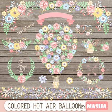 COLORED HOT AIR BALLOON CLIPART