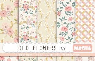 OLD FLOWERS DIGITAL PAPERS