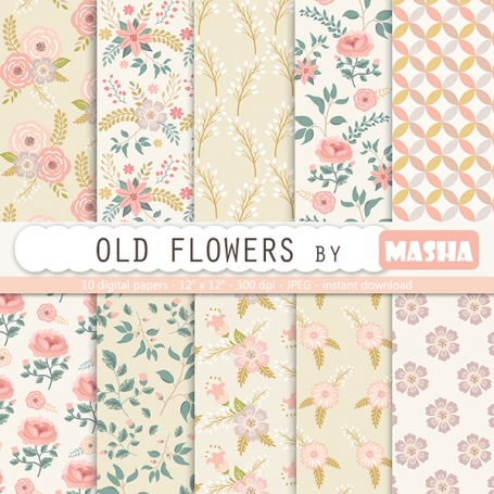 OLD FLOWERS DIGITAL PAPERS