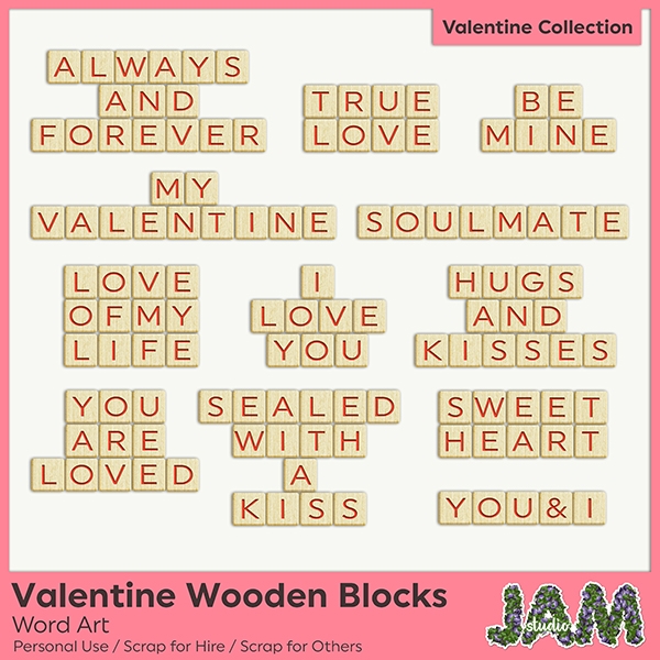 Download Valentine Wooden Block Word Art 