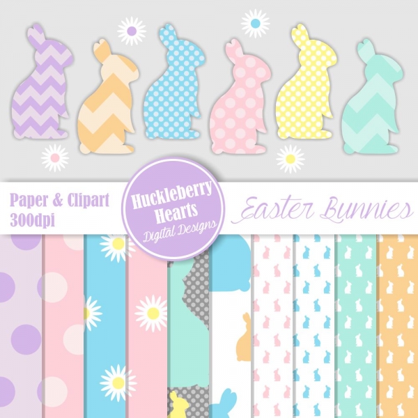 Download Easter Bunnies Paper and Clipart 