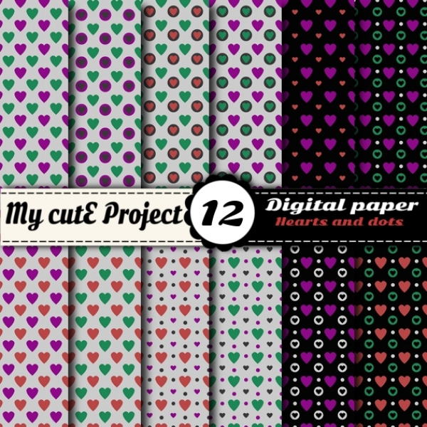 Download Bicolor hearts -Digital Scrapbooking Paper 