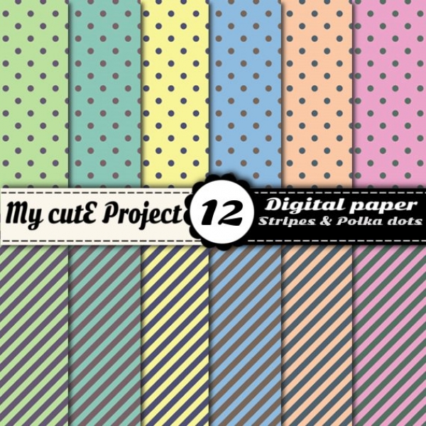 Download Stripes & Polka Dots - Digital Scrapbooking Paper  