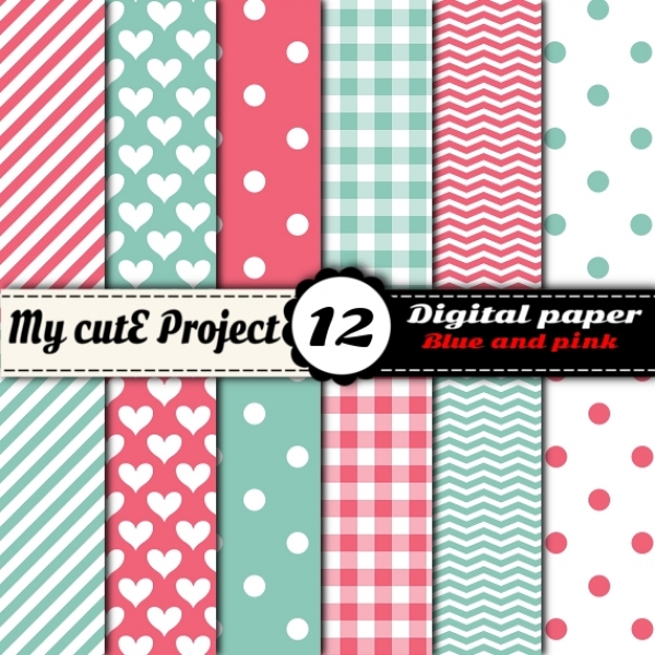 Download Blue & Pink - Digital Scrapbooking Paper  