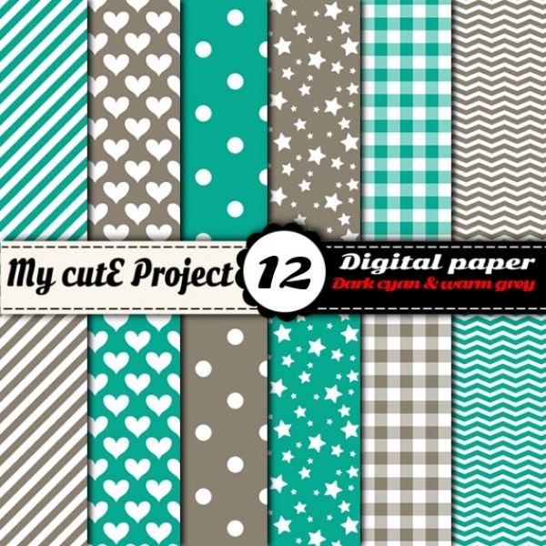 Download Cyan & grey - Digital Scrapbooking Paper  