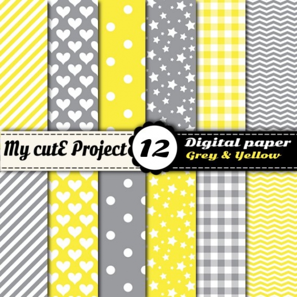 Download Grey & Yellow - Digital Scrapbooking Paper 