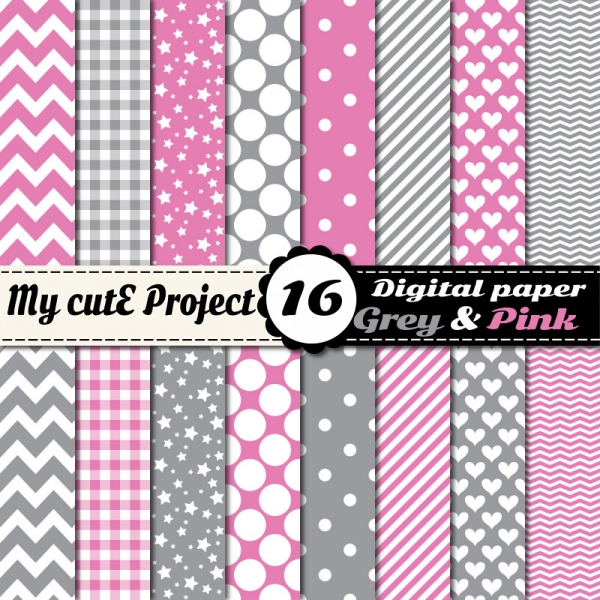 Download Grey & Pink - Digital Scrapbooking Paper  