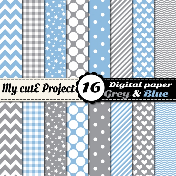 Download Baby Blue & Grey - Digital Scrapbooking Paper  