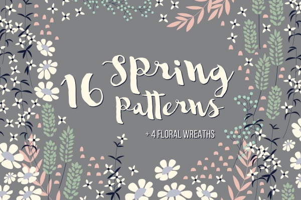 Download 16 Spring Patterns + 4 Wreaths 