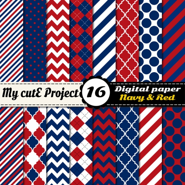 Download Navy Blue & Red Digital Scrapbooking Paper  