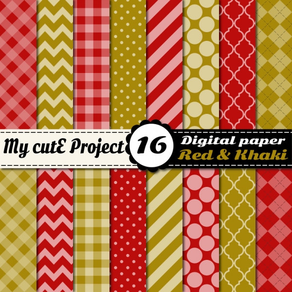 Download Red & Khaki Digital Scrapbooking Paper 