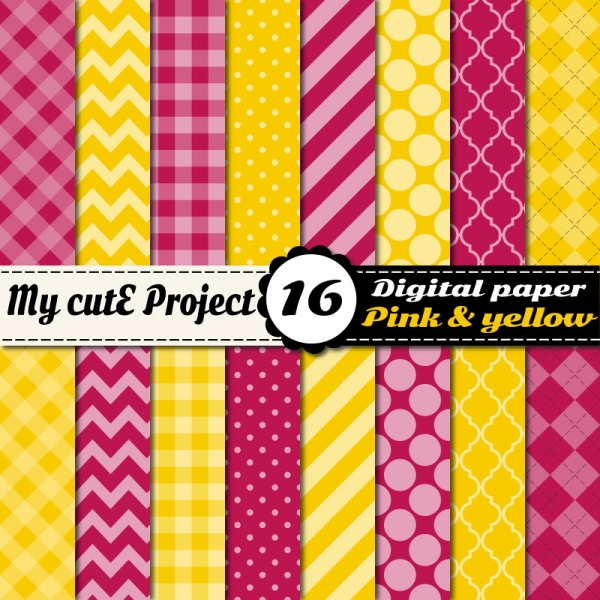 Download Pink & Yellow Digital Scrapbooking Paper  