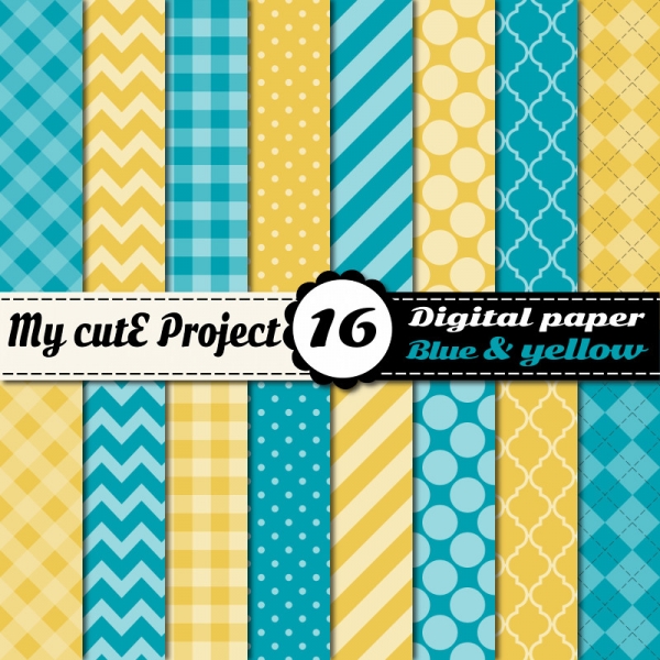 Download Blue & Yellow Digital Scrapbooking Paper  