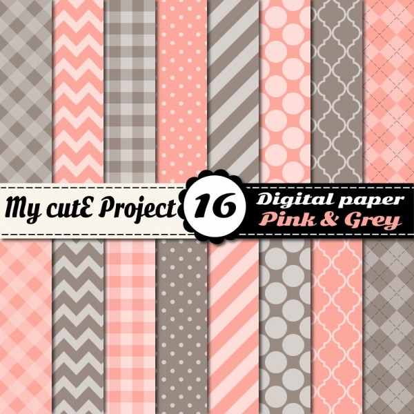 Download Pink & Grey Digital Paper Scrapbooking  