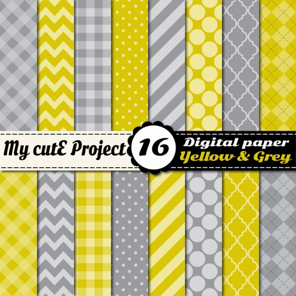 Download Yellow & Grey Digital Scrapbooking Paper  