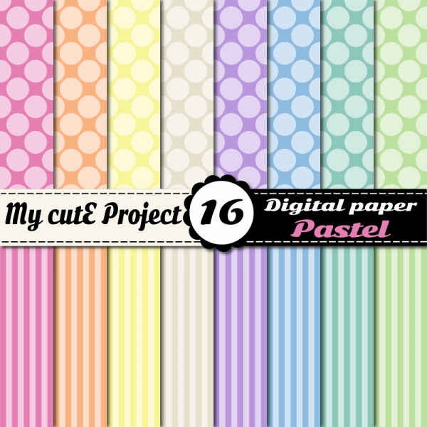 Download  Pastel Polka dots & stripes Digital Scrapbooking paper  