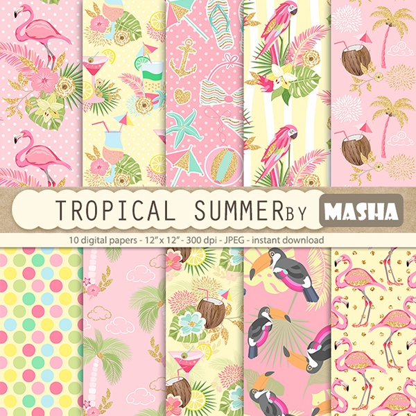 Download Tropical Summer Digital Papers 