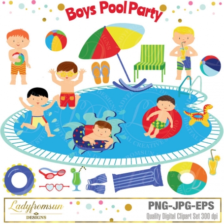 Pool Party Clipart - Boys