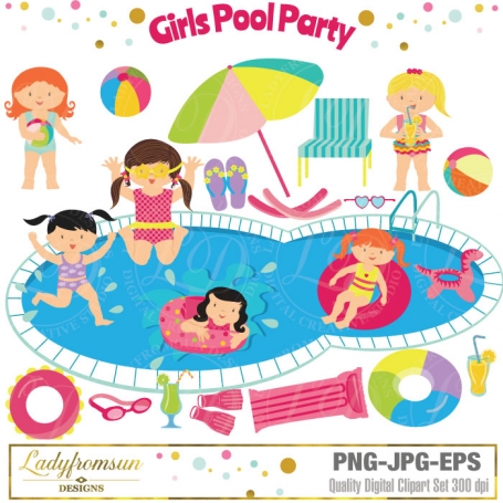 Pool Party Clipart - Girls 