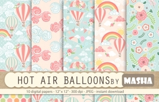 Hot Air Balloons Digital Papers