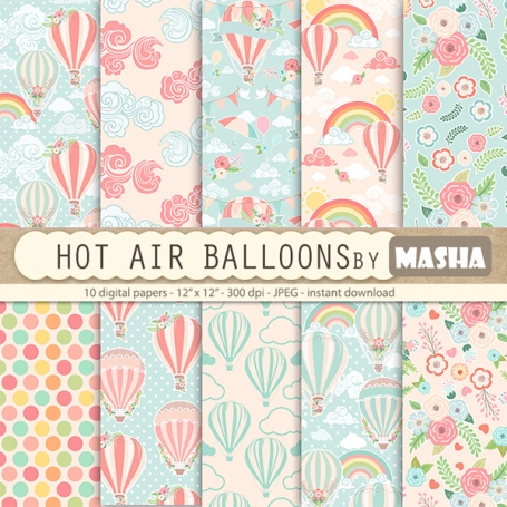 Hot Air Balloons Digital Papers