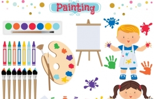 Kids Painting Clipart Set