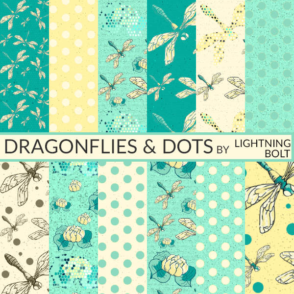 Download Dragonflies & Dots Digital Paper Patterns 