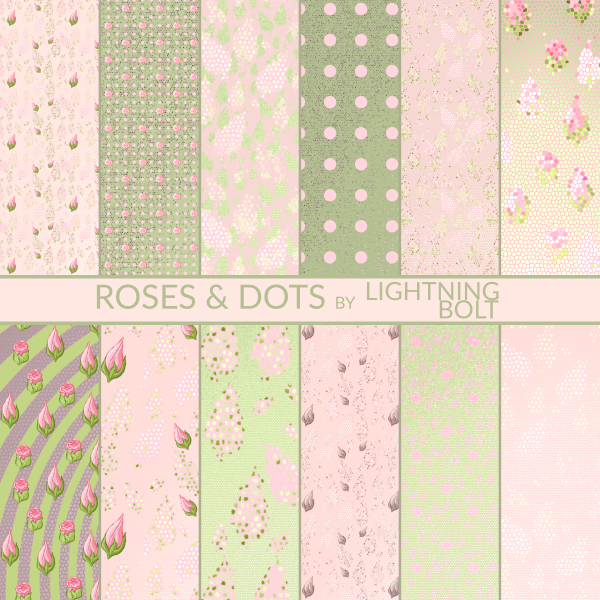 Download Roses & Dots Digital Paper Patterns 