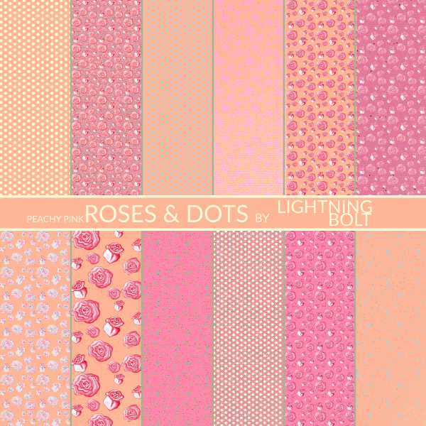 Download Peachy Pink Roses & Dots Digital Paper Patterns 