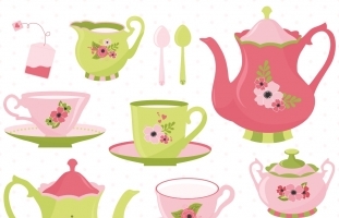 Pink Tea Time Clipart Set