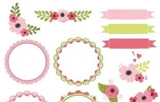 Pink Flowers & Frames Clipart