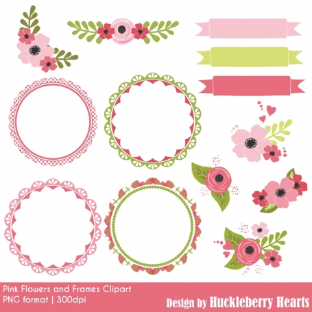 Pink Flowers & Frames Clipart