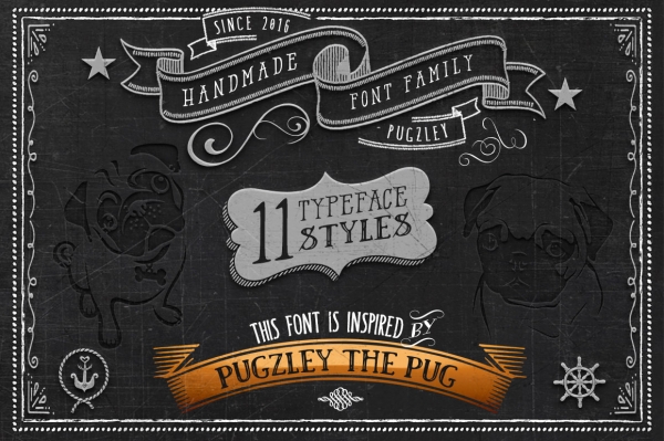 Download 11 Hand made Font family "Pugzley" 