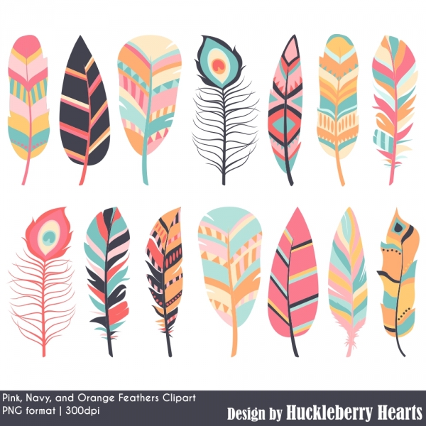 Download Pink, Navy & Orange Feathers Clipart 