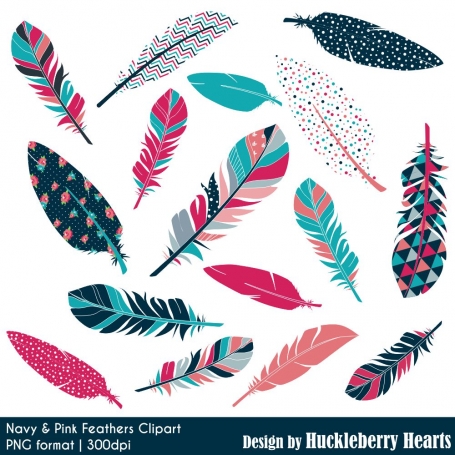 Navy & Pink Feather Clip Art