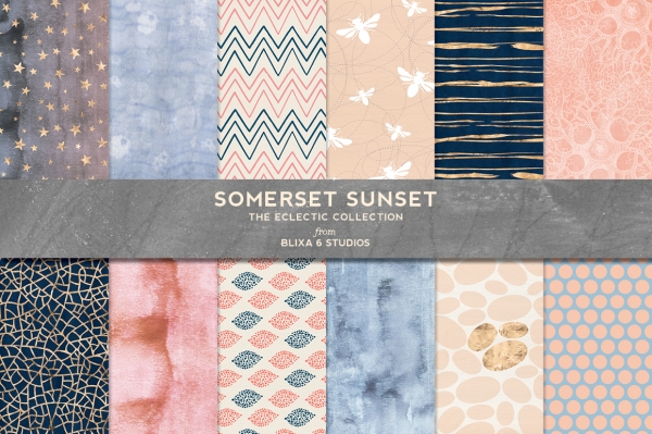 Download Somerset Sunset Rose Gold & Watercolor Digital Patterns 